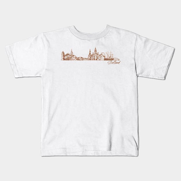 Scotland hand drawn skyline Kids T-Shirt by SerenityByAlex